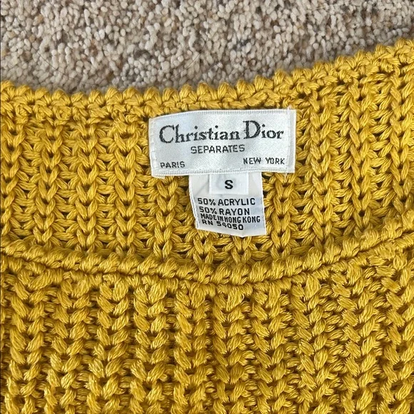 Christian Dior Auth Mustard Yellow Knit Cap Sleeve Sweater Top **Size S**🌻🌻 - Picture 5 of 5